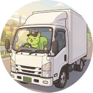トラックに乗って荷物を配送するころがるくん